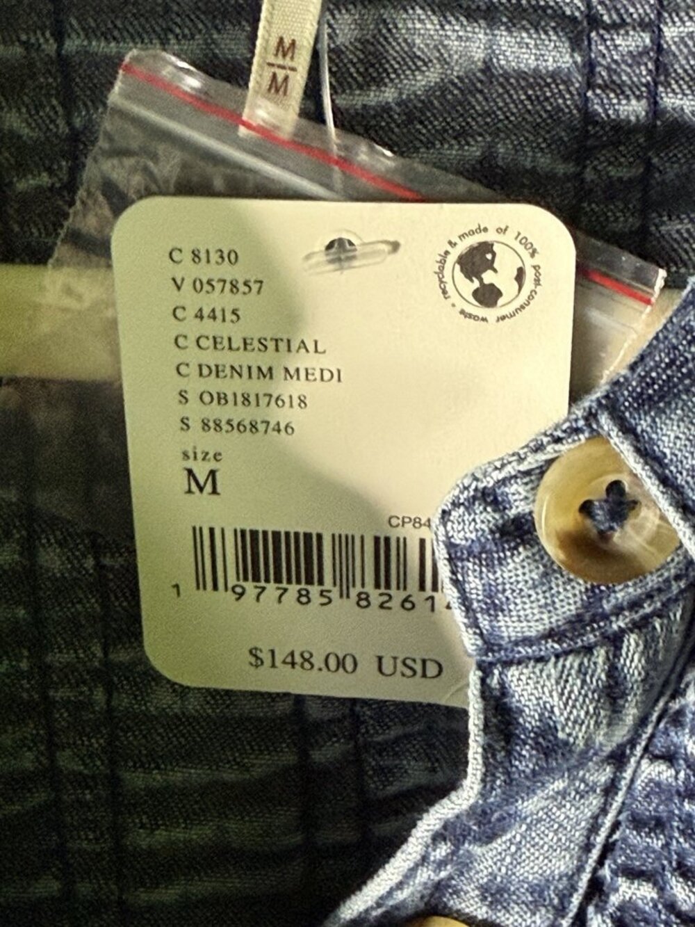 Free People Denim Find Me Now Mini Dress Button Up Celestial Blue M NEW W/TAGS - Picture 7 of 10